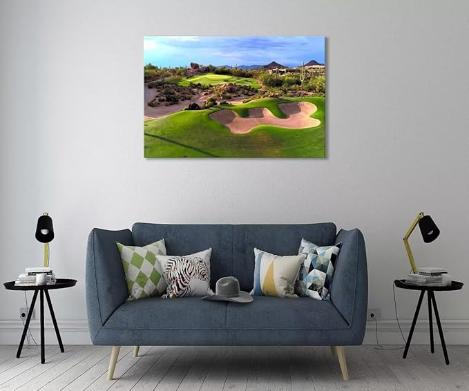 Arizona Desert Golf Course Wall Art Picture Golf Course Wall Decor for Living Room Bedroom Bathroom Home Decorations Golf Course Poster Framed Artwork Canvas Prints Ready to Hang(18''H x 24''W)