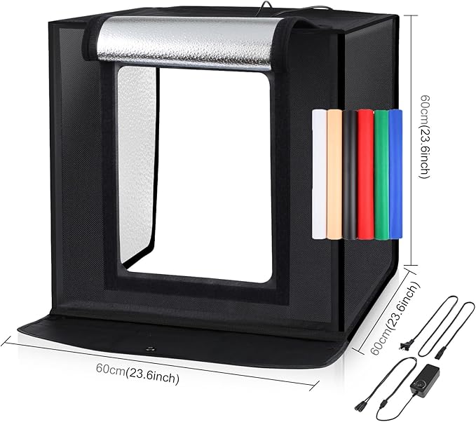 PULUZ 24x24 Inch Photo Studio Light Box, Dimmable 136 LED Beads CRI≥95 Foldable
