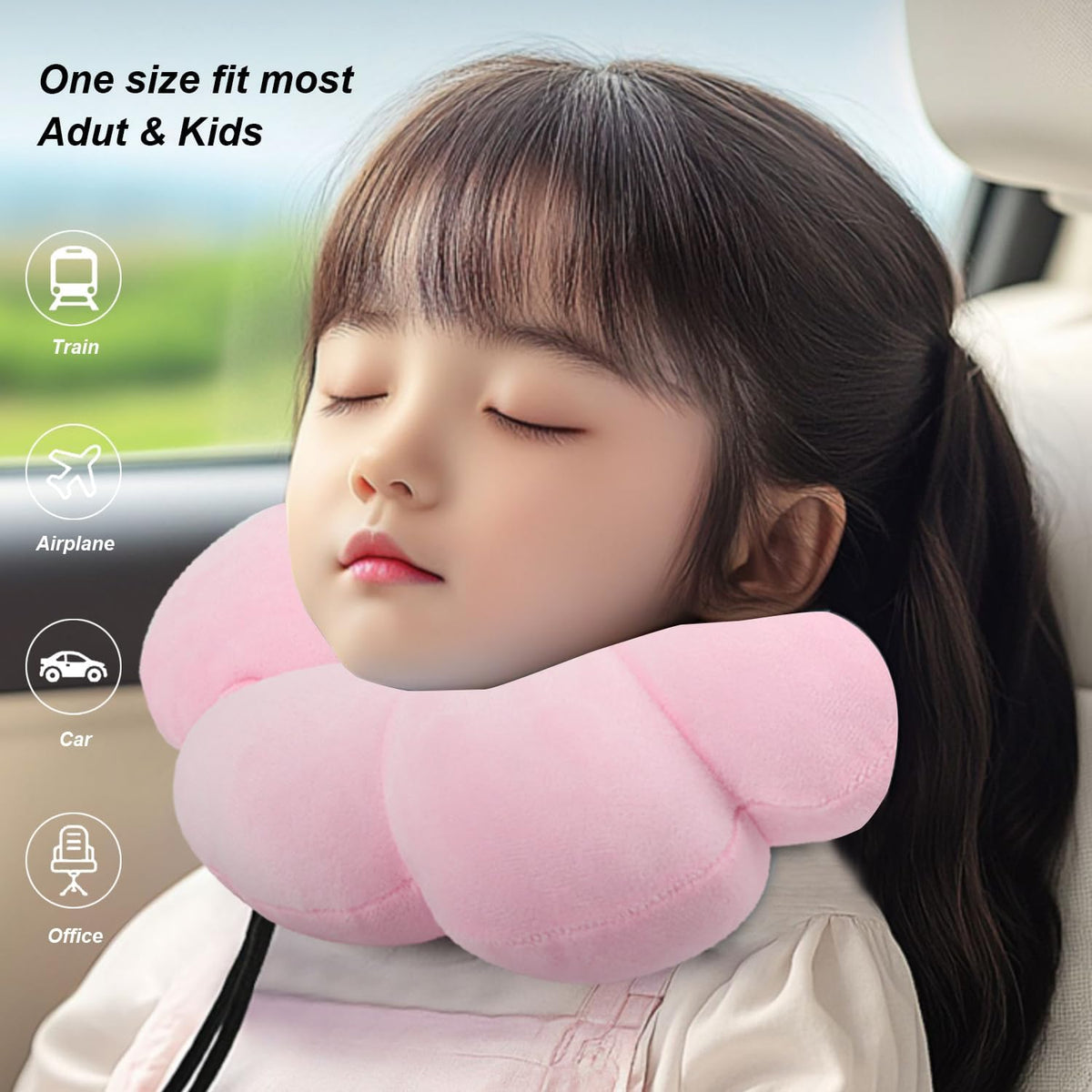 Sexysamba Flower Travel Neck Pillows for Airplanes Breathable Cotton U-Shaped Neck Pillow for Kids & Adults Head Neck Chin Support Rest Pillow for Traveling,Car,Train,Bus,Recline,Home,Office,Black