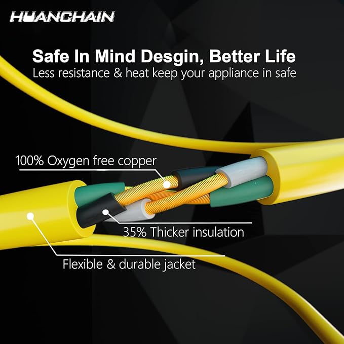 HUANCHAIN 100 ft 12/3 Gauge Heavy Duty Outdoor Extension Cord Waterproof with Lighted, Flexible Cold Weather 3 Prong Electric Cord Outside, 15A 1875W 125V 12AWG SJTW, Yellow, ETL Listed