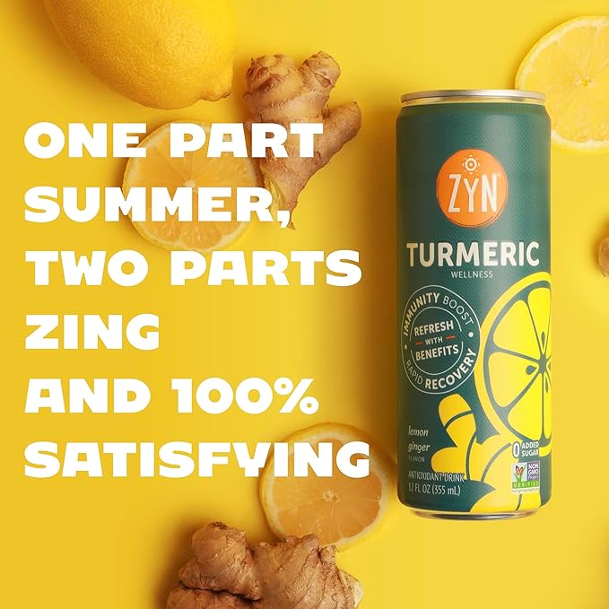 ZYN Turmeric Wellness Drink, Flavored Turmeric Drink, Turmeric Curcumin with Black Pepper, Low Calorie Healthy Energy Drink, Clean, Vegan Soda Alternative for Vitality, Variety Pack of 24