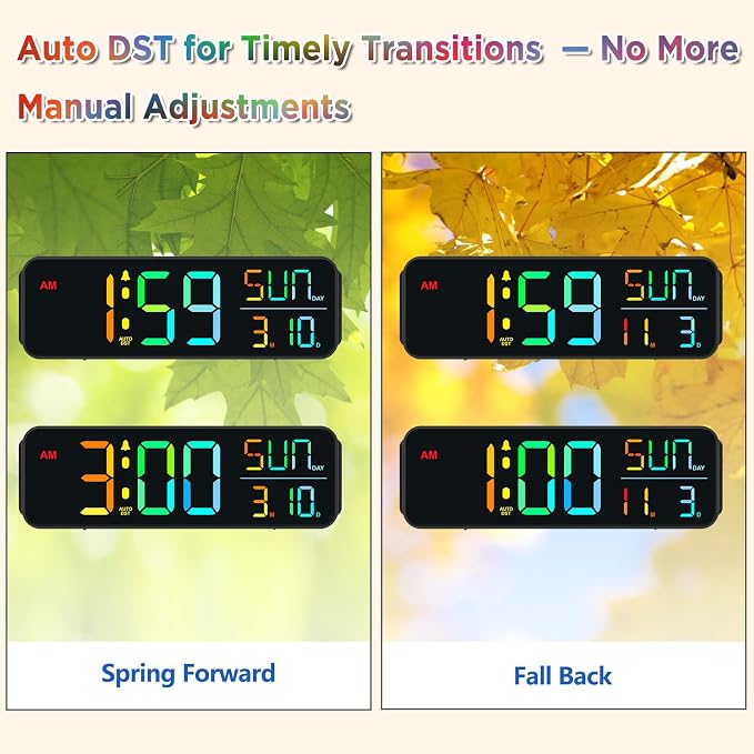 Peakeep Digital Alarm Clock for Bedrooms, Date Day of Week Large Display