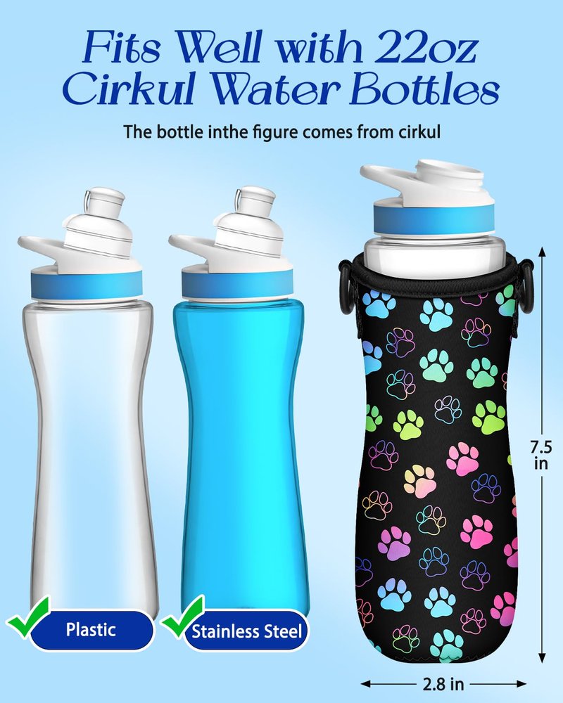 Toykee Water Bottle Sleeve for Cirkul 22 oz - Bottles Cover Holder Carrier Bag with Crossbody Shoulder Strap Dog Paw Print