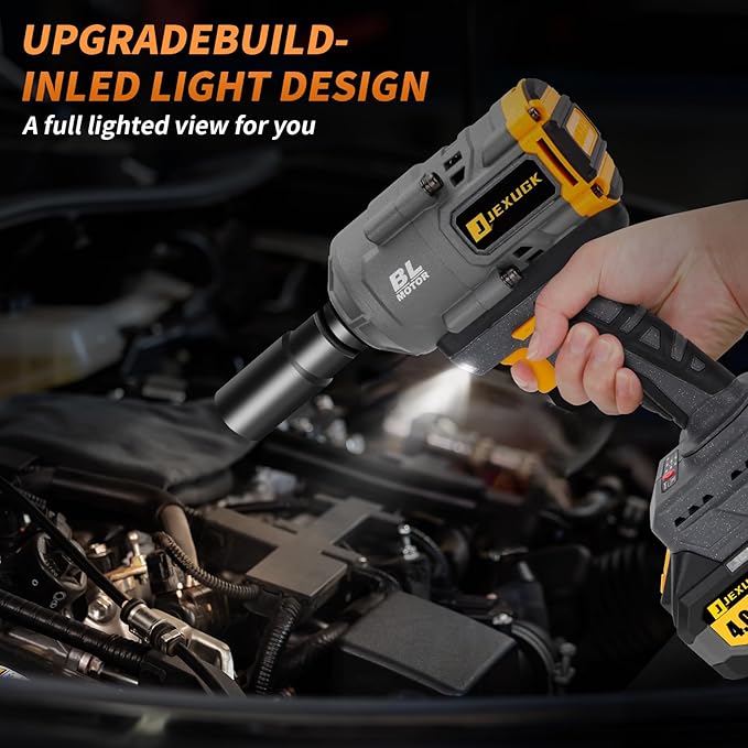 JEXUGK 1500Nm Impact Wrench, 1/2" 1107ft-lbs Cordless Impact Gun with 2 x 4.0Ah Battery, 21V High Torque Power Impact Driver with 6 Sockets,Pistola Llave De Impacto for Truck RV Car Heavy Construction