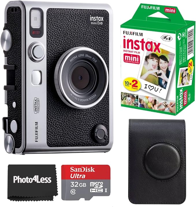 Fujifilm Instax Mini EVO Hybrid Black Instant Camera | Instax Mini Twin Pack