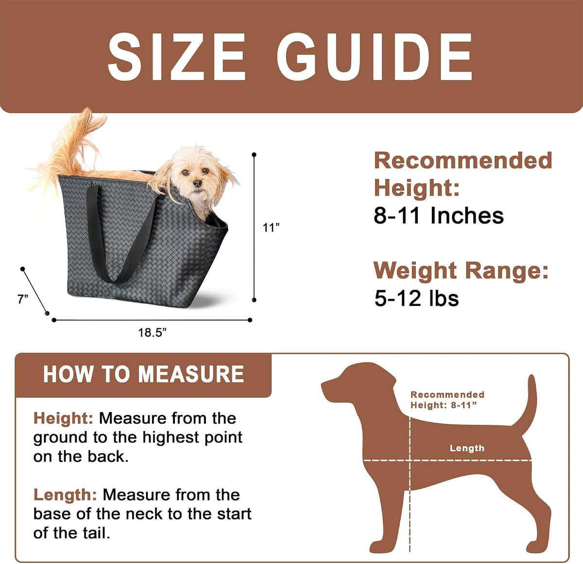 Faux Leather Dog Carrier for Small Dogs, Water-Resistant Designer Dog Purse with Safety Harness, Fashion Pet Carrier for Dogs 5-15 lbs, Luxury Dog Shoulder Carrier, Woven Black