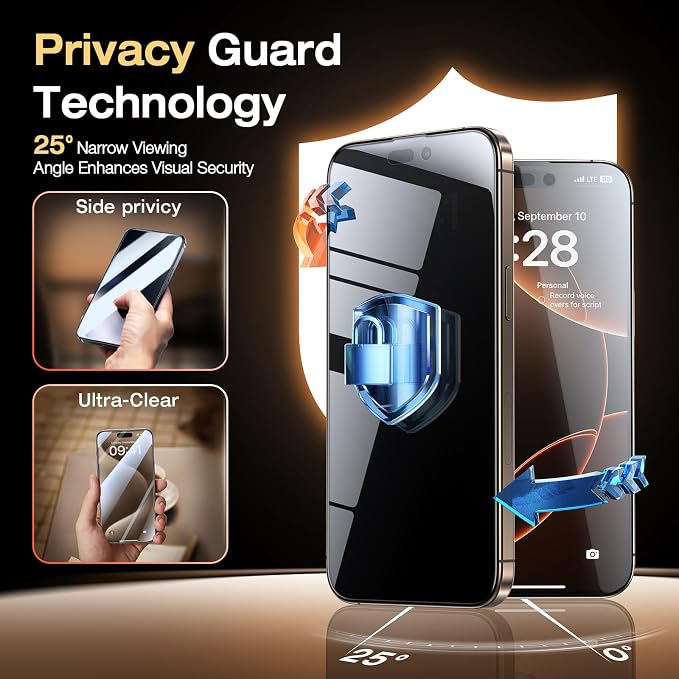 EGV Compatible for iPhone 16 Pro Privacy Screen Protector, Privacy Screen