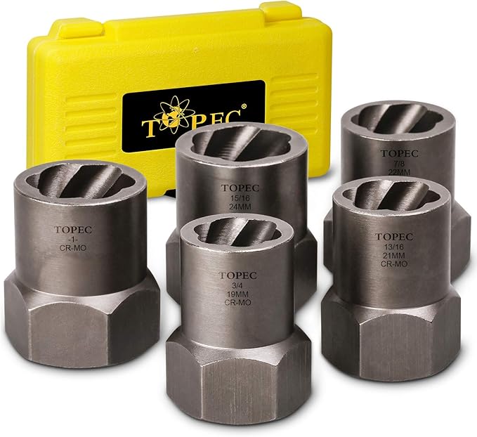 Topec 5-Piece Heavy Duty Bolt Remover Set, 1/2" Drive Impact Extractor Set, Perfect Tool Kit for Removing Stripped, Damaged, Rounded off and Rusted Bolts & Nuts, and Shorter Profile Lug Nuts