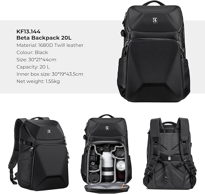 K&F CONCEPT Camera Backpack Hard Shell 20L Photography Camera Bag Hardshell Case
