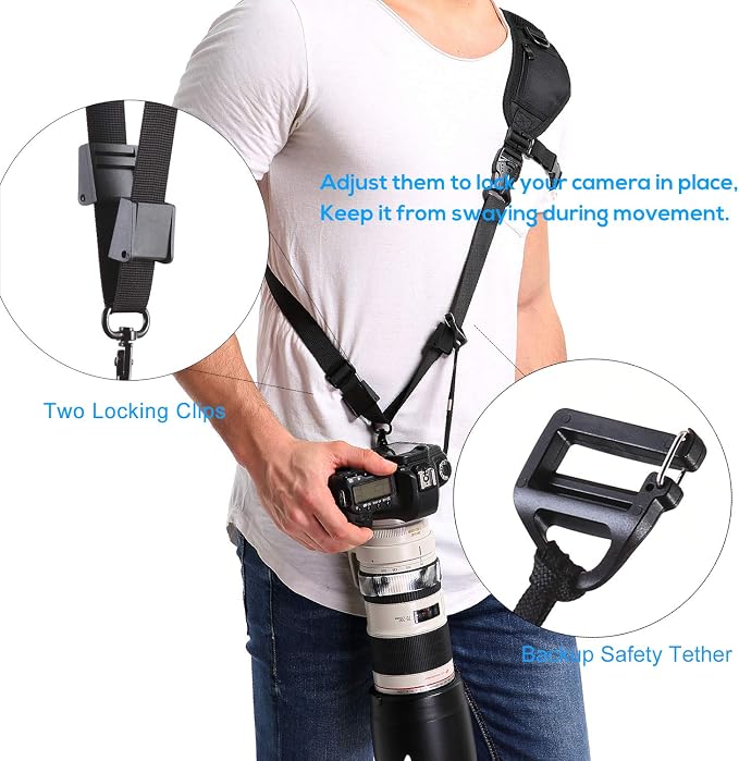 Waka Camera Neck Strap with Quick Release, Safety Tether and Underarm Strap