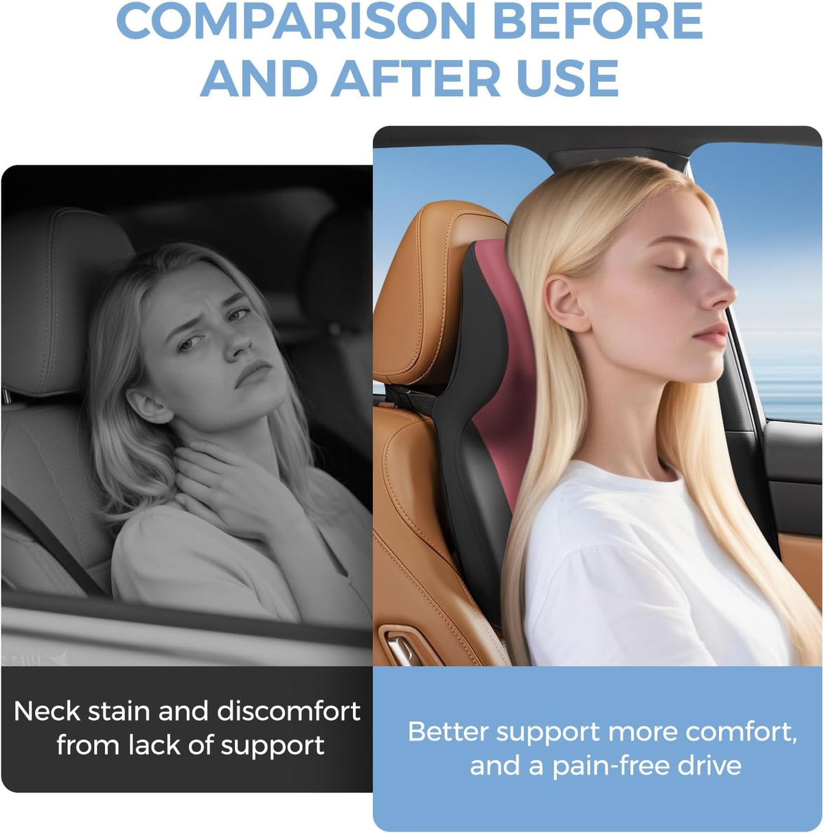 BEBAS Car Headrest Pillow, Ergonomic Neck Pillow with Memory Foam, Enlarged Surface for Head Neck Shoulder Support, Breathable Removeable Car Seat Pillow for Pain Relief(BlackRed, 1 Pack)