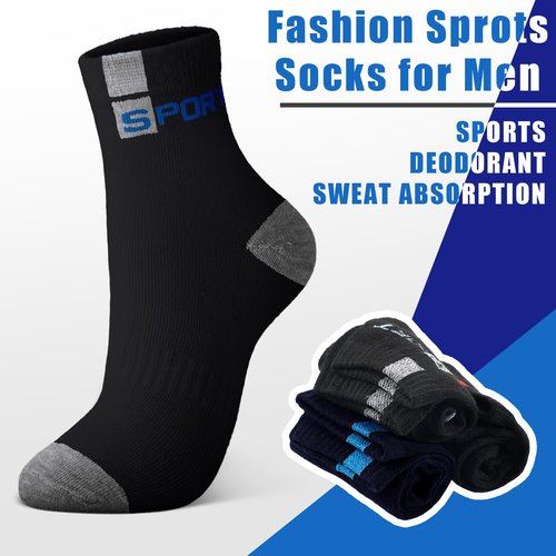 Bencailor 15 Pairs Mens Crew Socks Breathable Athletic Lightweight Sport Comfort Socks for Men(White, Black, Blue, Gray,9-12)