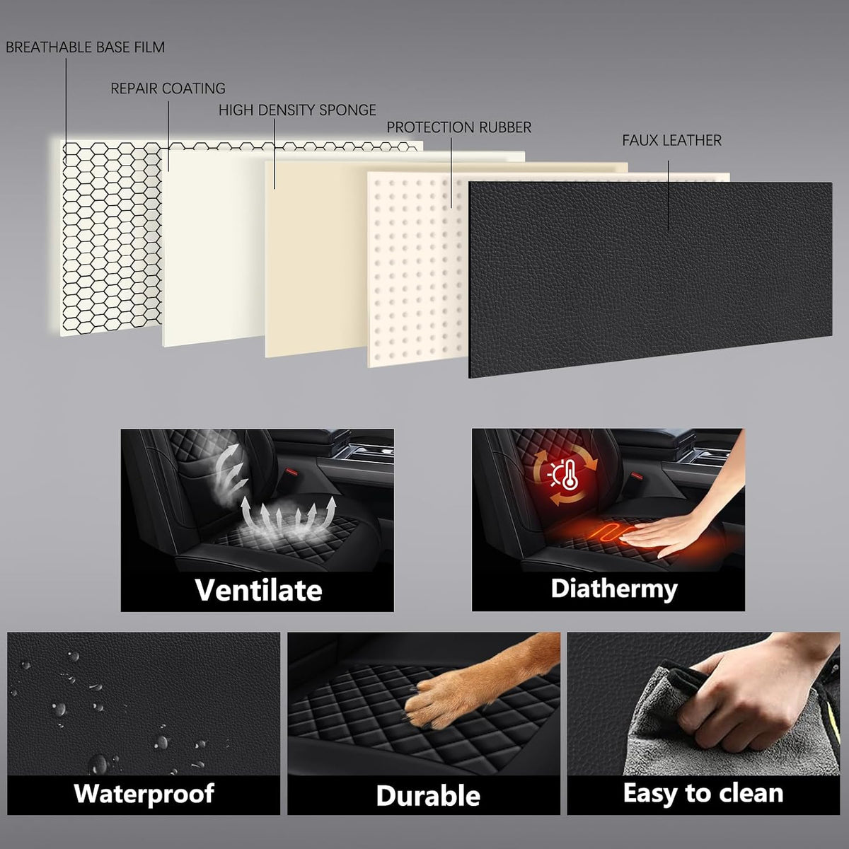 Full Coverage Black Leather Car Seat Covers Full Set