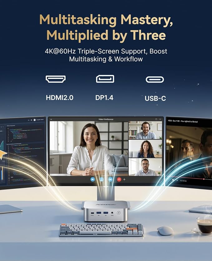 ACEMAGIC K1 Mini PC R2544 8GB DDR4 256GB SSD Mini Computers 28W 4K | Ryzen Micro Desktop PC 4K Triple Display/WiFi/VESA for Home Office Business Education, Preinstalled WIN11 Pro