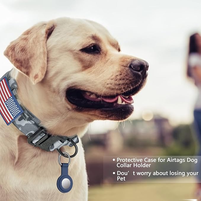 DAGANXI Tactical Dog Collar, Adjustable Military Training Nylon Dog Collar with Control Handle and Heavy Metal Buckle for Medium and Large Dogs, with Patches and Airtags Case (M, Camo)
