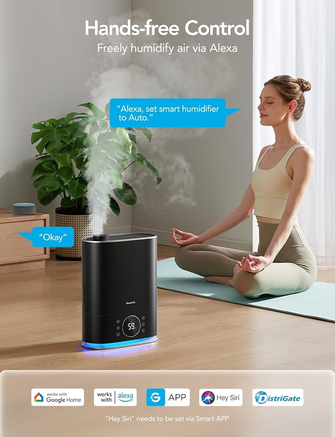 GoveeLife 7L Humidifiers for Bedroom, Smart Top-Fill Cool & Warm Mist Humidifier Large Room, Auto Mode, 70H Quiet Runtime for Baby Plants Nursery, App & Voice Control, RGB Nightlight, Humidity Sensor