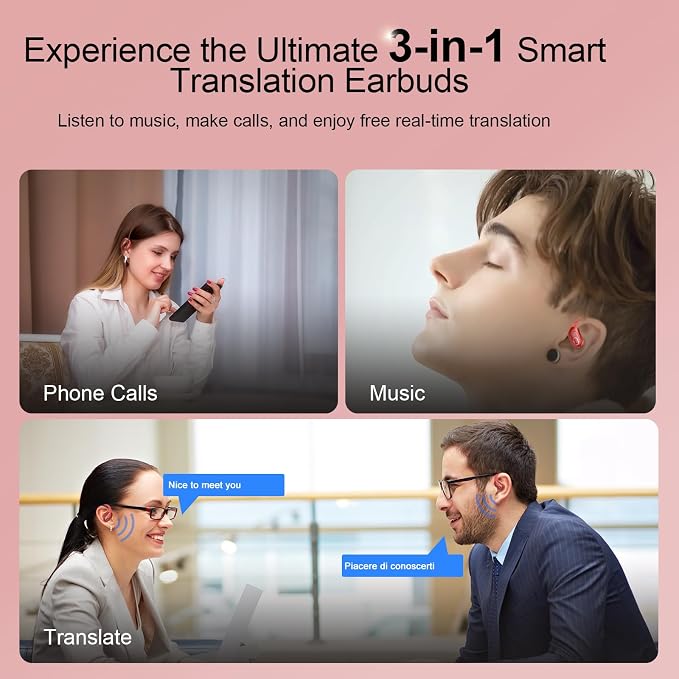 AI Translation Earbuds Real Time, 164 Language Translator Earbud 3-in-1