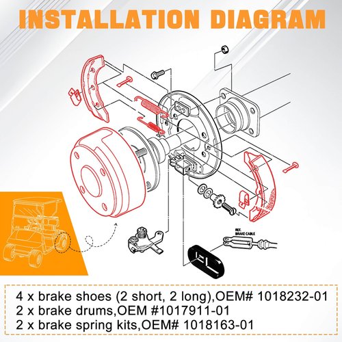Club Car Golf Cart Brake Drums/Hub & Brake Shoes Spring Kit Fit Club Car DS 1995-Up&Precedent 2004-Up