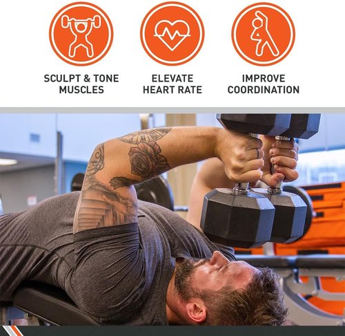 Body Sport Hex Dumbbells - Rubber Encased Weights for Strength Training | Home Gym Essentials