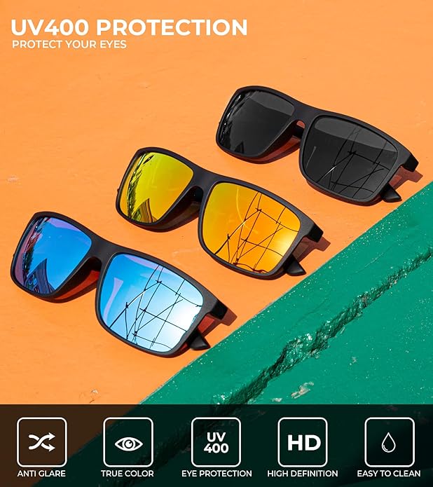 KALIYADI Polarized Sunglasses for Men and Women, Mens Sun Glasses with UV Protection for Driving Fishing Golf (3 Packs)