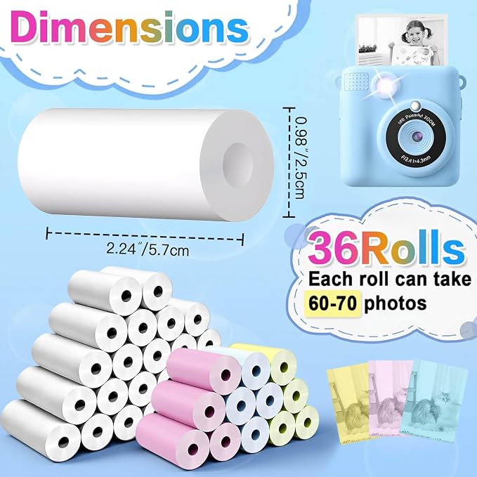 36 Rolls Kids Camera Paper Roll Refill Compatible