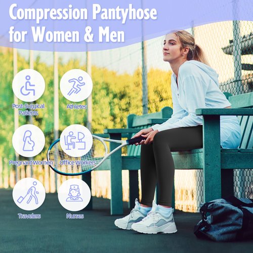 20-30mmHg Compression Leggings for Women & Men, Medical Graduated Compression Pantyhose, Waist High Compression Stockings for Varicose Veins Edema Flight(Black, Large)