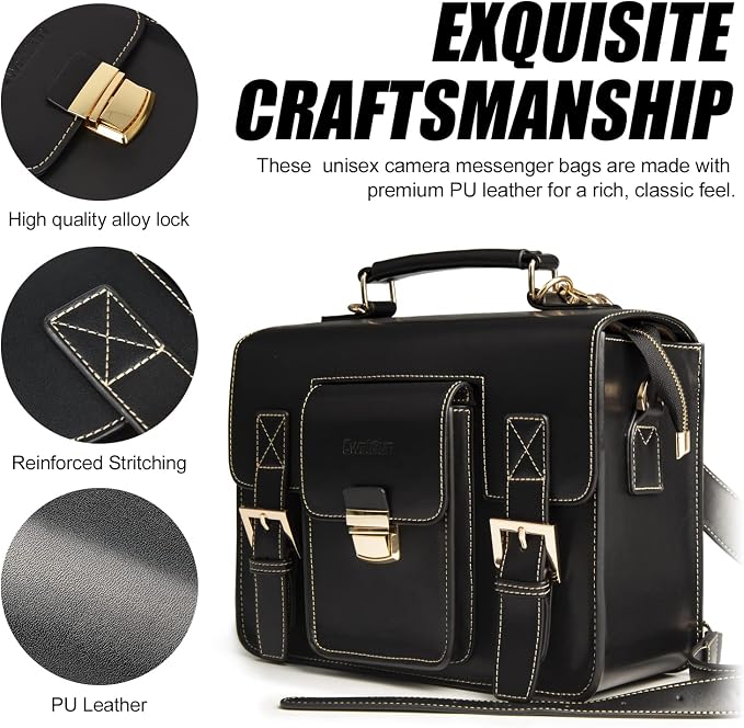Cwatcun Leather Camera Bag Compact Shoulder Bag