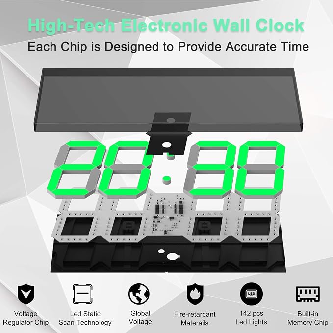 CHKOSDA LED Large Digital Wall Clock, Oversize Wall Clock