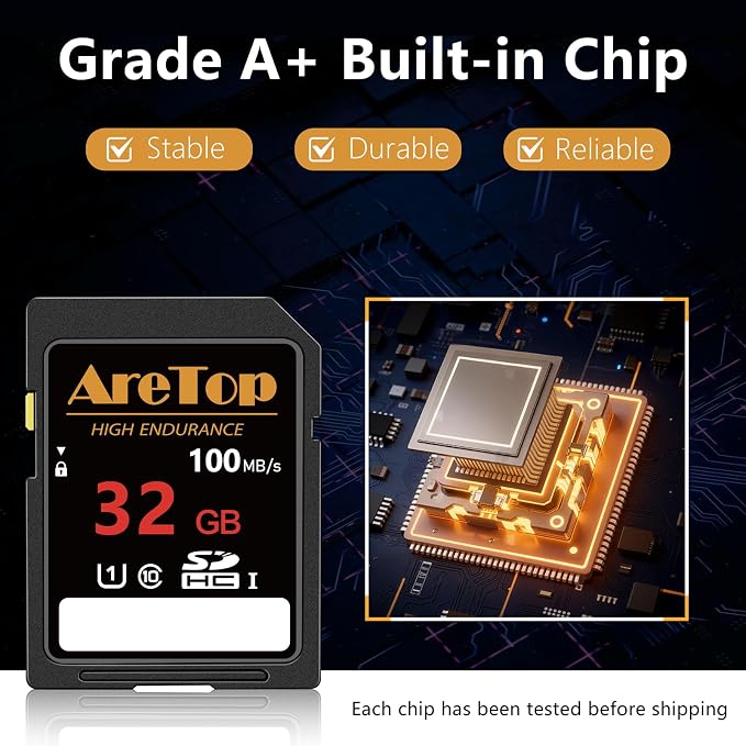 AreTop SD Card 32GB, 5 Pack UHS-I Class 10 SDHC Memory Card, 5 Pack 32GB Full
