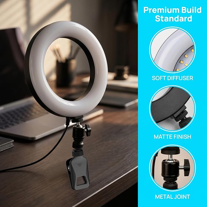 6" Ring Light with Desk Tripod Stand and Clip | Video Conference Lighting