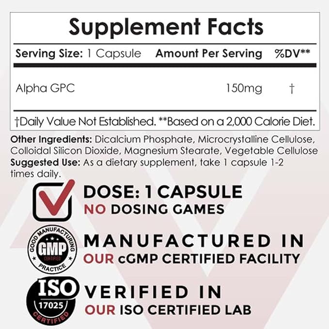 Nootropics Depot Alpha GPC Capsules | 150mg | 180 Count | Cholinergic Supplement | Brain Health Supplement | Supports Healthy Brain Function | Enhance Cognition, Memory + Focus