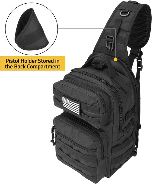 CVLIFE Tactical Sling Bag - Military Shoulder Backpack with Molle System & Hidden Pocket | Black EDC Bag