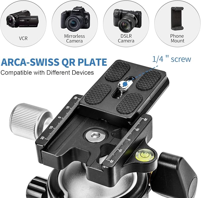 CAVIX Tripod Ball Head with 1/4" Arca Swiss Quick Release Plate Aluminium