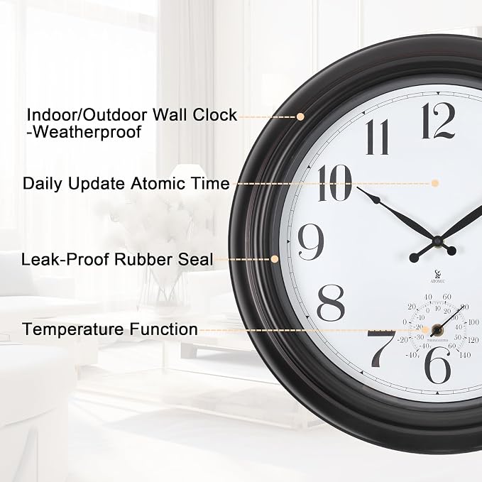 Atomic Outdoor Wall Clock 18 Inch Sealed Outdoor Waterproof Clock