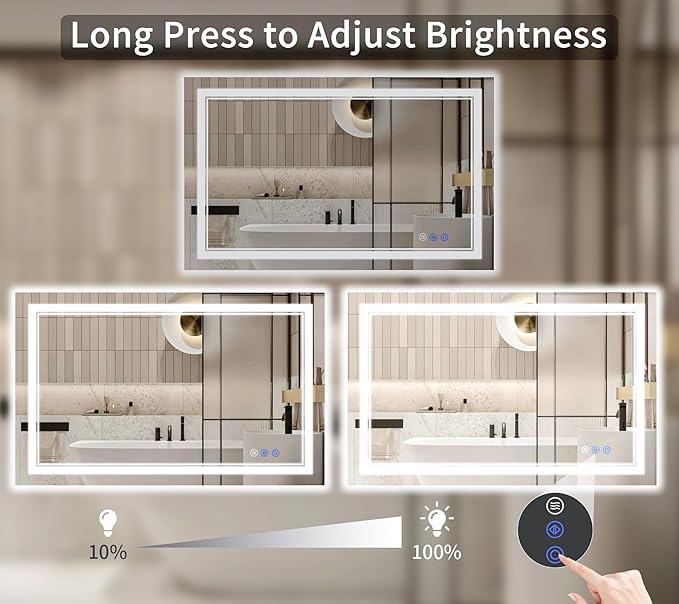 24"x48" LED Bathroom Mirror with Lights, Anti-Fog, Backlit + Front Lit, Dimmable, Led Vanity Mirror for Wall, Lighted Bathroom Mirror, 3 Colors, Shatter-Proof Tempered Glass