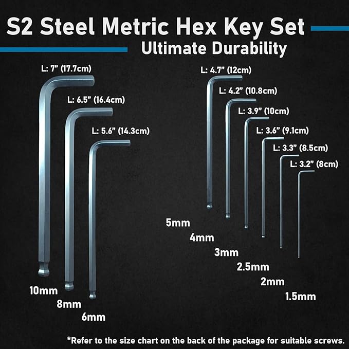 20in1 Metric Allen Wrench Set, S2 Steel Hex Key Set, Allen Key Set with Bit Adapter and Screwdriver Bits, Ball End for Tilt Operation and Chamfered Tips for Easy Entry