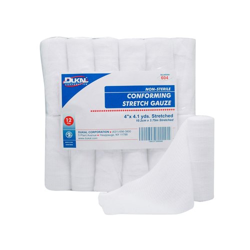 Dukal 604 Conforming Stretch Gauze, Non-Sterile, 4" Width x 4.1 Yard Length, Pack of 96