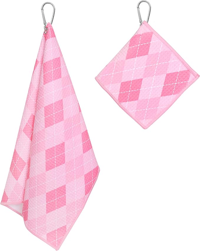 Microfiber Golf Towels for Golf Bags & Carts - Premium Weave Waffle & Ball Towels with Carabiner Clip, Essential Accessories for Men, Women, and Kids Golfer Gifts, Set of 2 (Argyle)