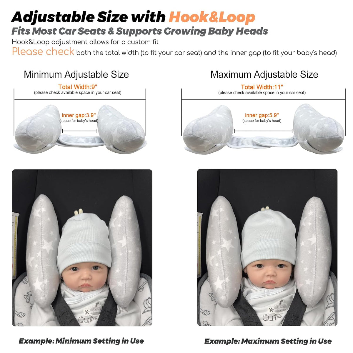 Infant Travel Pillow, Adjustable Baby Head Neck Support Cushion for Car Seat and Stroller - Comfortable and Lightweight Baby Travel Pillow, with Moon and Star Pattern