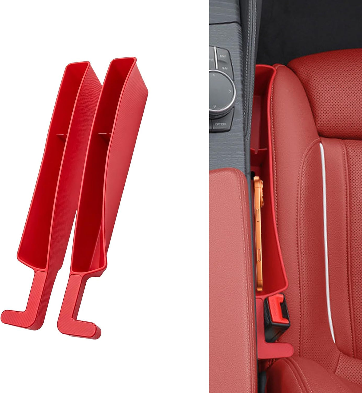 2PCS New Car Seat Gap Stopper with 2 Storage Areas，Car Seat Gap Storage Organizer for Phone Keys Wallet，Universal Car Seat Gap Filler Interior Accessories (Black)