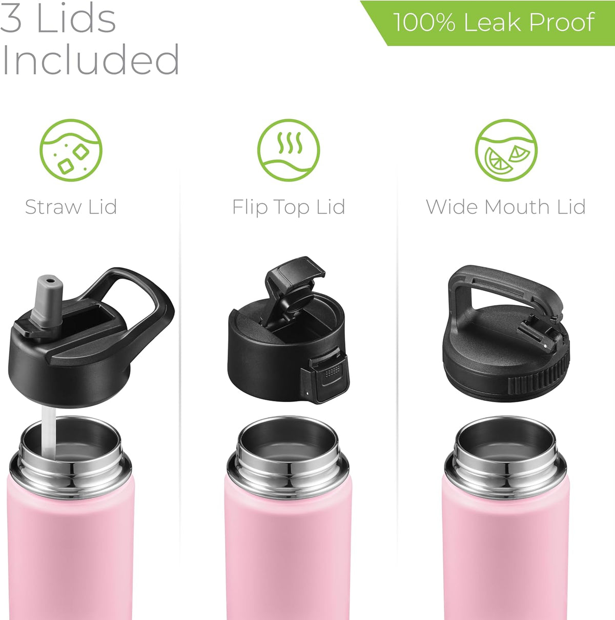 SipX™ Insulated Water Bottle - 18 oz Leakproof Stainless Steel | Triple Insulated for 24-Hour Cold & 12-Hour Hot - Durable Light Pink Bottle for School, Gym, Travel