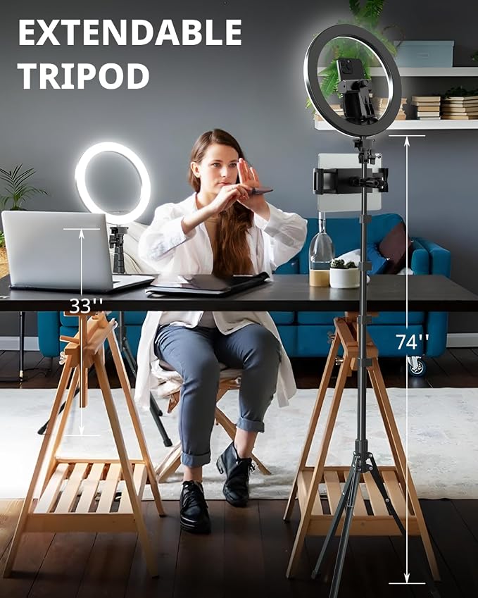 UBeesize 12" Ring Light with 74" Extendable Tripod Stand & iPad, Phone Holder