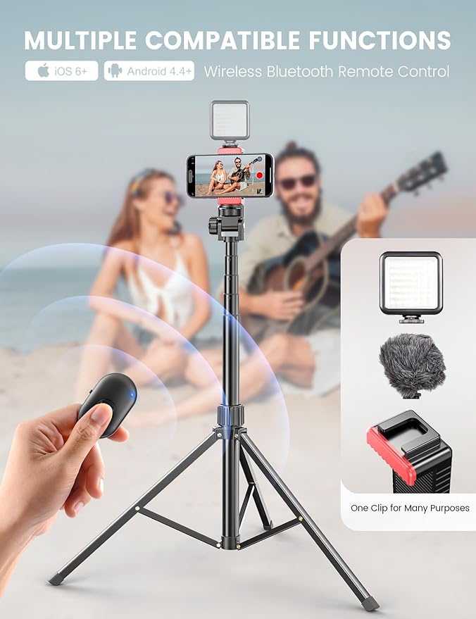 Pnitri 71'' Phone Tripod Stand, Extendable Reinforced Aluminum Phone Stand