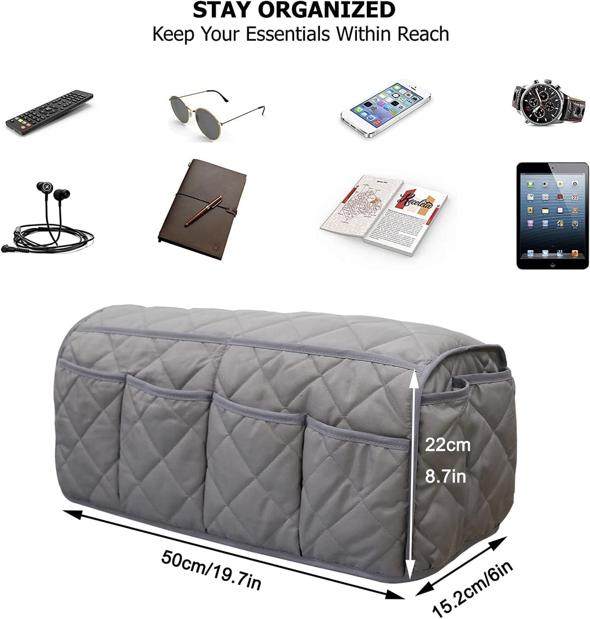 Armchair Caddy for Recliner - Sofa Armrest Organizer with 14 Pockets