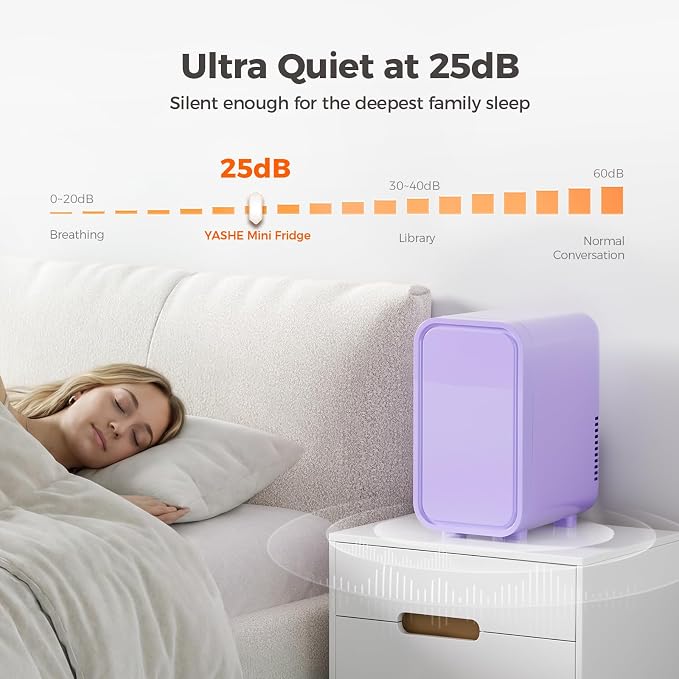 OSTBA Mini Fridge for Skincare, 6 Liter/8 Can 110V AC/DC Portable Thermoelectric Cooler Refrigerators for Bedroom, Skincare, Beverage, Office, Dorm Room and Car, Purple