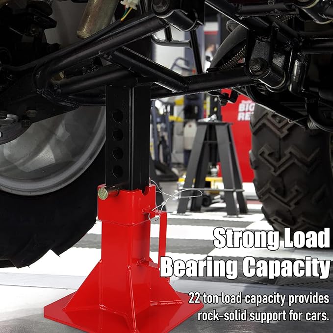 Heavy Duty Car Jack Stand, Pin Type Adjustable Height Automotive Jack Stands with Lock, 22 Ton (44,000 lb) Capacity, Red, 1 Pair
