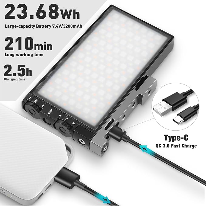 Pixel G1s RGB Video Light with APP Control, 12W 210 Minutes Rechargeable