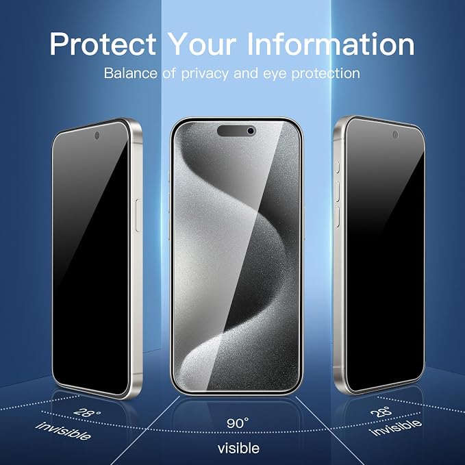 NEW'C 3x Privacy for iPhone 15 Pro Max Screen Protector+ 3x Camera Lens