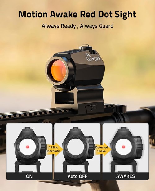 CVLIFE Red Dot Sight - Motion Awake 2 MOA Optics | IPX7 Waterproof, 50,000H Battery Life, 1x20mm Scope
