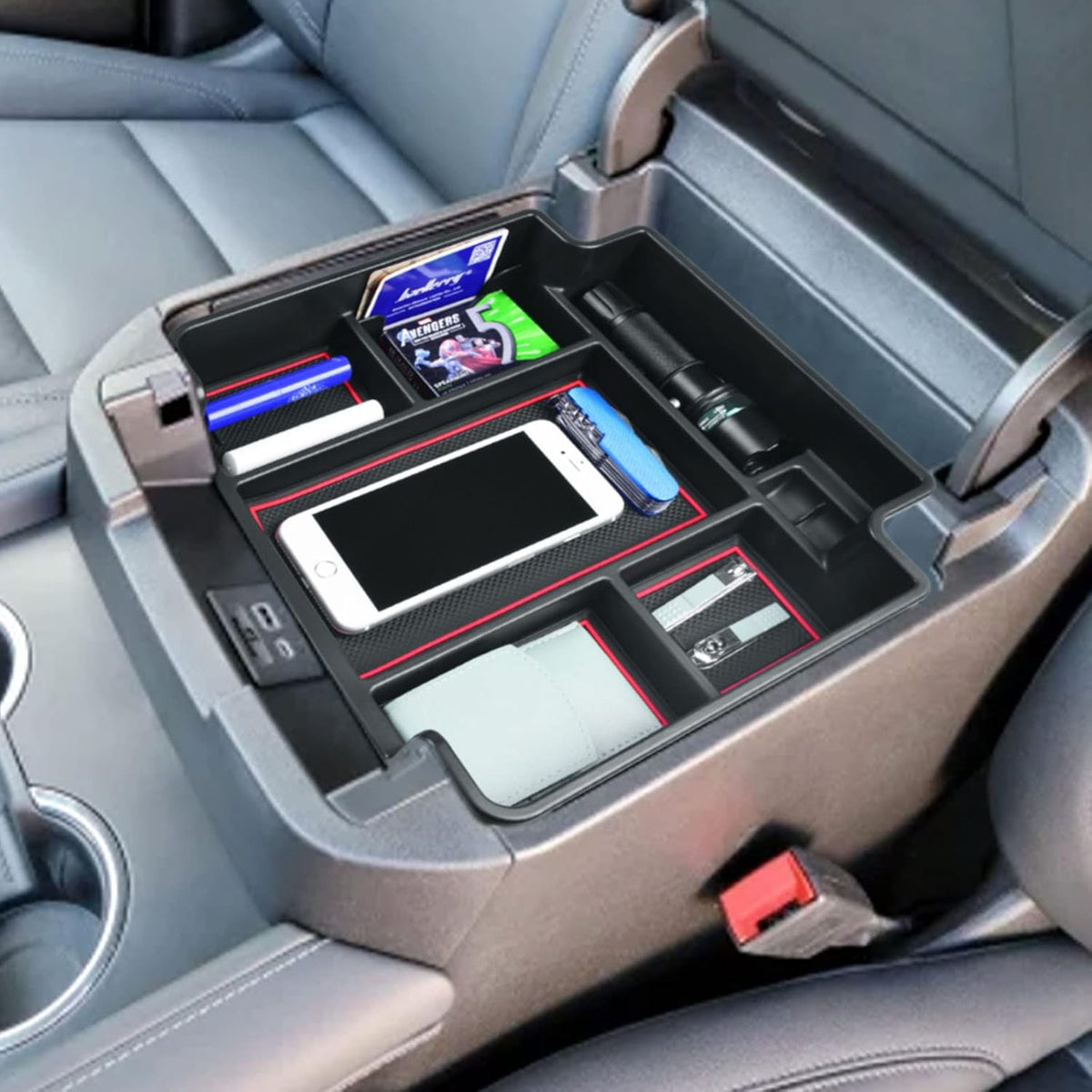 Full Center Console Organizer Tray for 2021-2026 Chevy Tahoe/Suburban, Red
